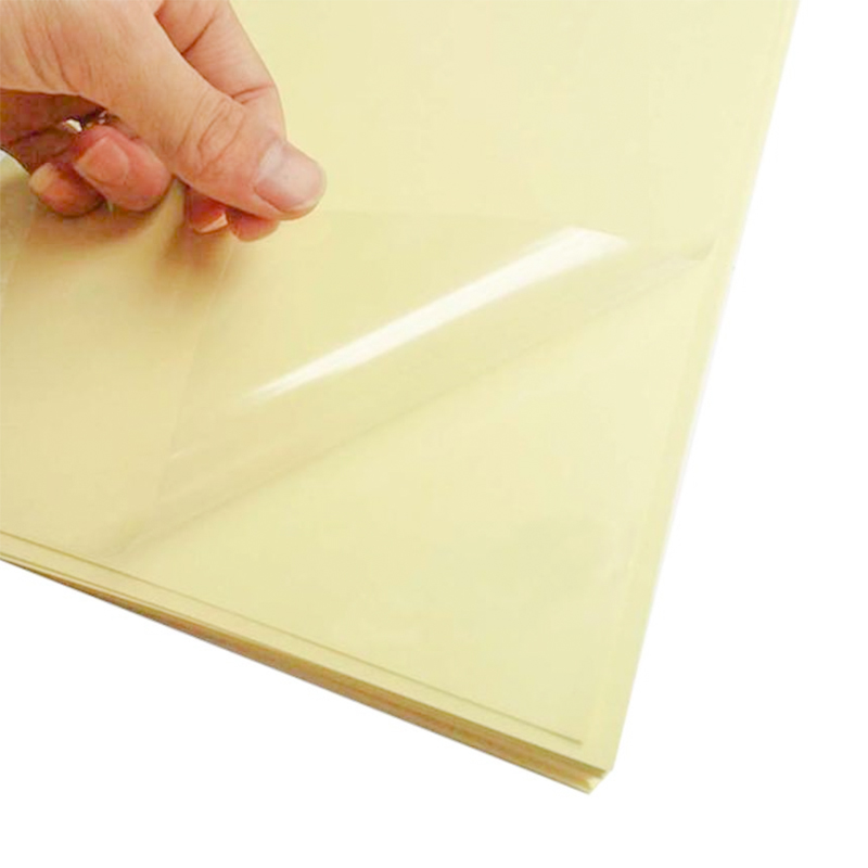 সাদা গ্লাসিন লাইনারের সাথে 50um স্বচ্ছ পিইটি ফিল্ম ইউভি আঠালো