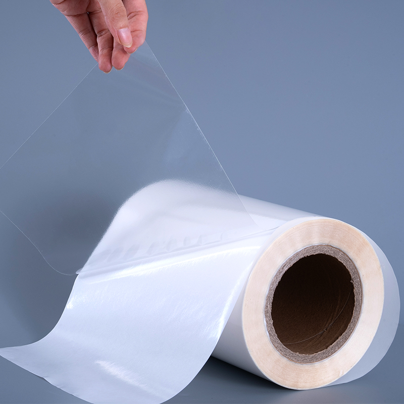 50mic স্বচ্ছ স্ব আঠালো পলিয়েস্টার ফিল্ম ভিনাইল স্টিকার প্রিন্টিং লেবেল জাম্বো রোল