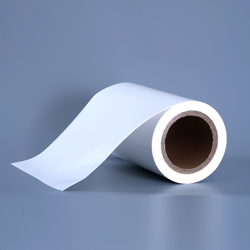ইঙ্কজেট প্রিন্টিংয়ের জন্য এক্রাইলিক আঠালো জাম্বো রোল সহ 25mic গ্লস পিইটি ভিনাইল ফিল্ম লেবেল সামগ্রী