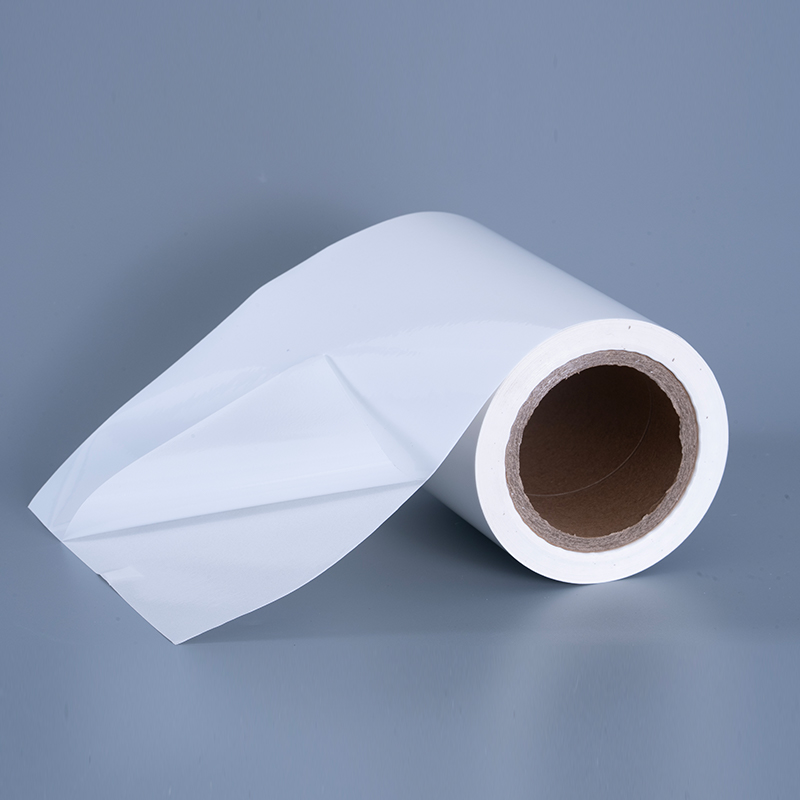 ইঙ্কজেট প্রিন্টিংয়ের জন্য এক্রাইলিক আঠালো জাম্বো রোল সহ 25mic গ্লস পিইটি ভিনাইল ফিল্ম লেবেল সামগ্রী