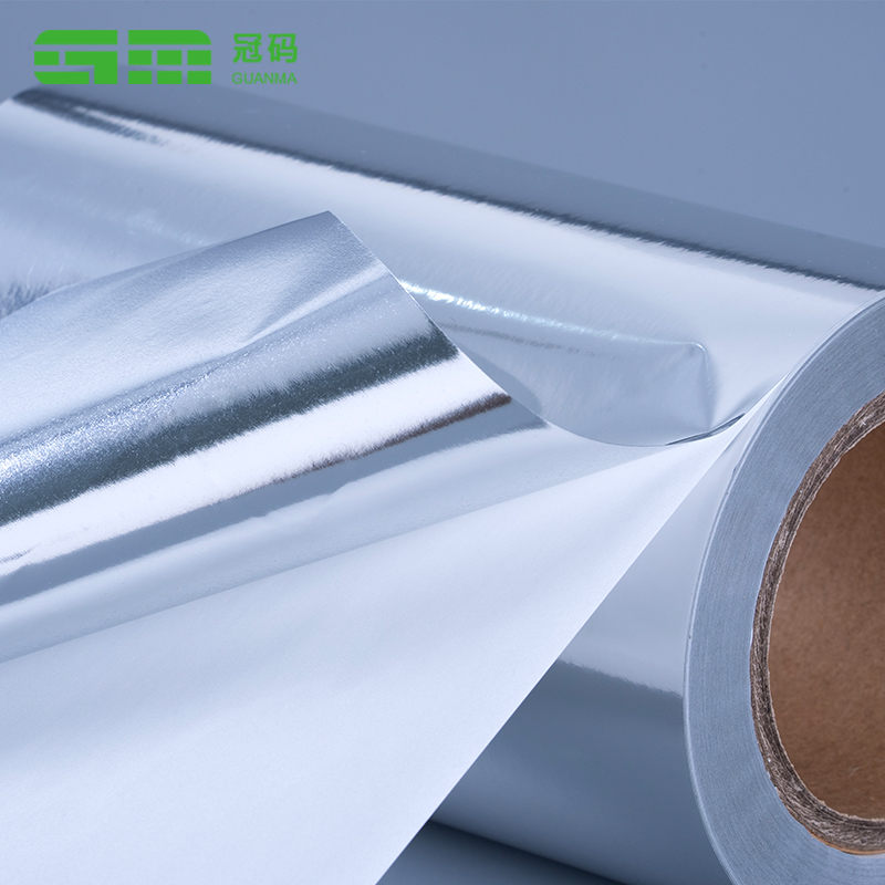 টায়ার আঠা দিয়ে 50mic চকচকে সিলভার পিপি স্ব আঠালো কাগজ জাম্বো রোল